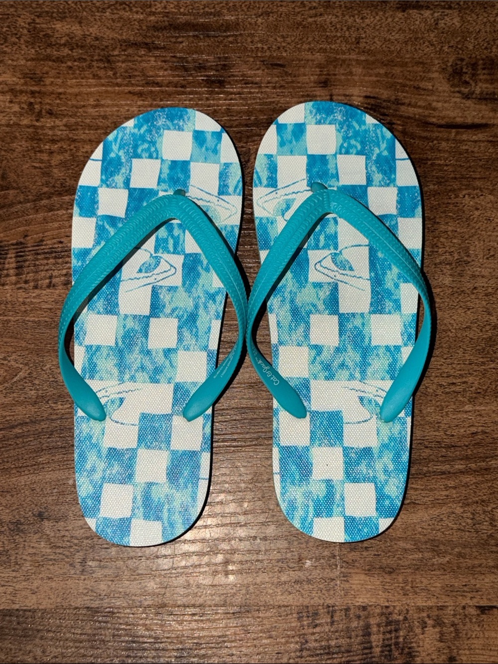Cat & Jack Turquoise & White Checkered Flip Flops